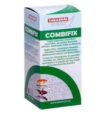 Kartonowe opakowanie leku "TAKAŻUMI COMBIX" w kolorze białym i zielonym. Na opakowaniu widnieje informacja, że jest to środek przeciwko pleśni, pasożytom, infekcjom bakteryjnym i słabej jakości wody w stawie. Na boku widoczne są rysunki ryb koi.